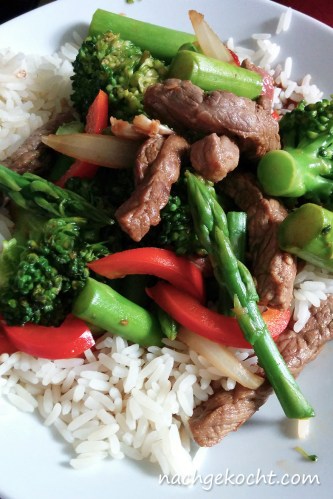 Reis mit Rind und Gemüse Asiatisch